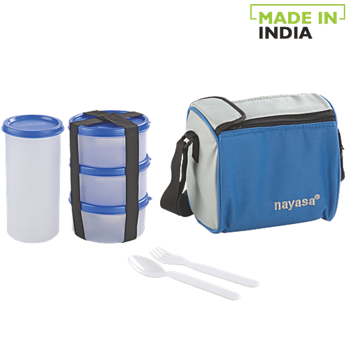 Nayasa Nebula Plastic Lunch Box With Glass - Blue, 4 pcs  