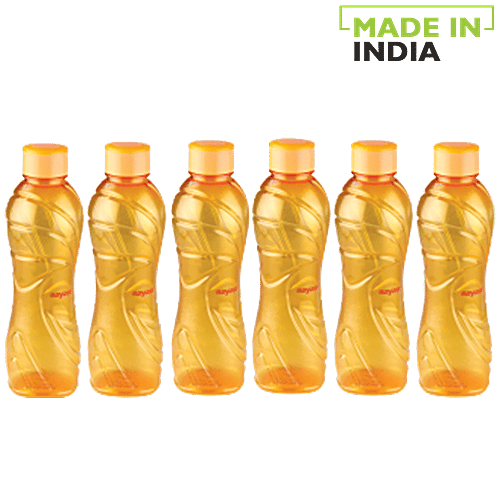 Nayasa Solar Pet Water Bottle - Orange, 1 L (Set of 6) 