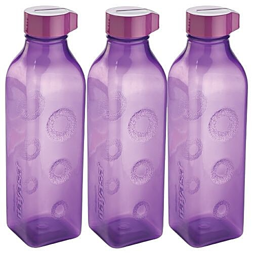 Nayasa Square Pet water Bottle - Violet, 1 L (Set of 3) 