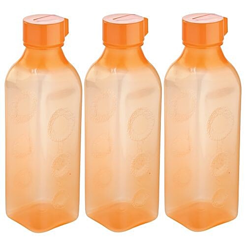 Nayasa Square PP Plastic Fridge Bottles - Orange, 750 ml Set of 3 