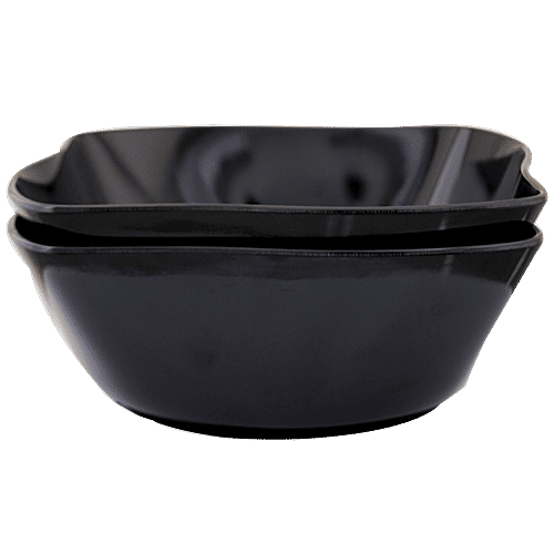 Iveo  100% Melamine Quadra Serving Bowl - Small, Black, 950 ml (Set of 2) 