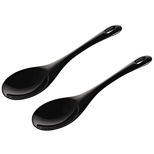 Iveo 100% Melamine Serving Spoon Set - Black, 2 pcs  Freezer Safe, Break Resistant