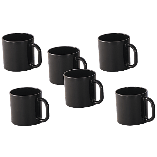 Iveo Coffee/Chai Cup Set - 110 ml - 100% Melamine - Black, set of 6 (Set of 6) Microwave & Freezer Safe