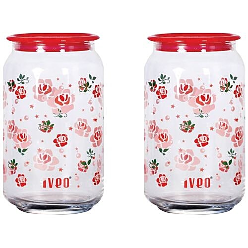 Buy Iveo Amaze Extra Large Storage Jar Pink, Glass, Floral, Round