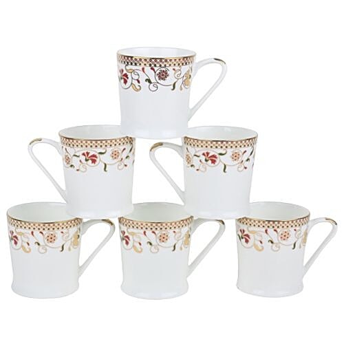 BP Bharat Chai/Bonechina Tea/Coffee Mug - Peter, Small, Premium Gold Series, Jewel, 160 ml (Set of 6) Dishwasher Safe