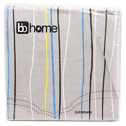 BB Home Printed Party Napkins - Stripes, Grey, 20 pcs  