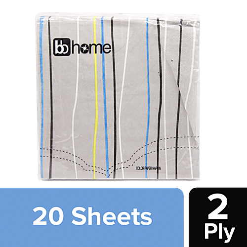 BB Home Printed Party Napkins - Stripes, Grey, 20 pcs  