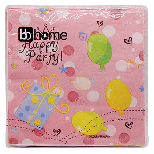 BB Home Paper Napkins - Happy Party, Pink, 20 Pulls  