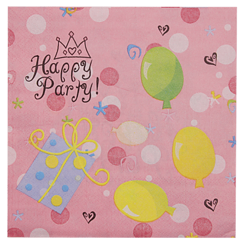 BB Home Paper Napkins - Happy Party, Pink, 20 Pulls  