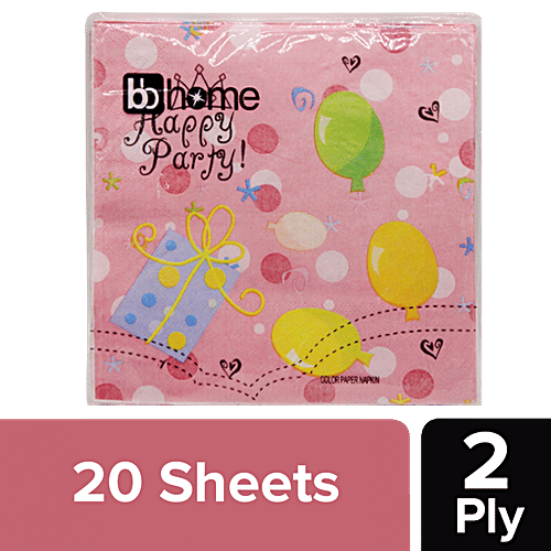 BB Home Paper Napkins - Happy Party, Pink, 20 Pulls  