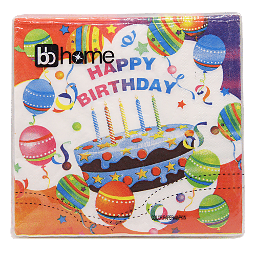 BB Home Paper Napkins - Birthday Theme, White, 20 Pulls  