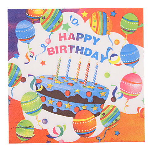 BB Home Paper Napkins - Birthday Theme, White, 20 Pulls  