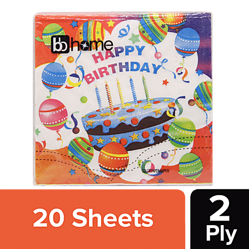 BB Home Paper Napkins - Birthday Theme, White, 20 Pulls  