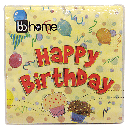 BB Home Paper Napkins - Birthday Theme, Yellow, 20 Pulls  