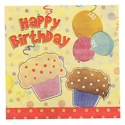 BB Home Paper Napkins - Birthday Theme, Yellow, 20 Pulls  