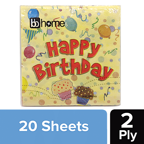 BB Home Paper Napkins - Birthday Theme, Yellow, 20 Pulls  