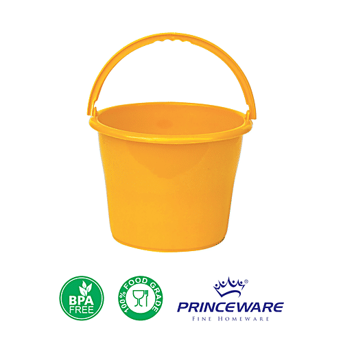 Princeware Plastic Bucket - For Bathing/Cleaning, With Handle, Frosty Mango Yellow, 5 L  