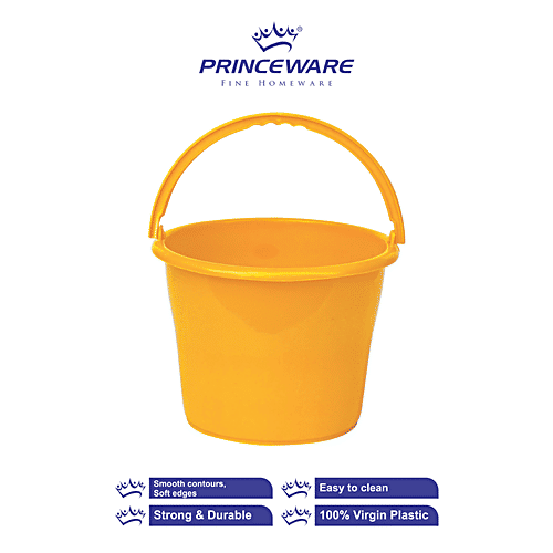 Princeware Plastic Bucket - For Bathing/Cleaning, With Handle, Frosty Mango Yellow, 5 L  
