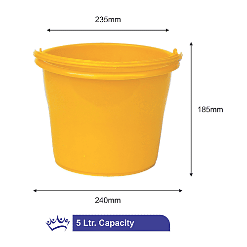 Princeware Plastic Bucket - For Bathing/Cleaning, With Handle, Frosty Mango Yellow, 5 L  