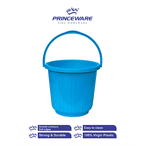 Princeware Plastic Bucket - For Bathing/Cleaning, With Handle, Blue, L1145PH-LT, 25 L  Stylish