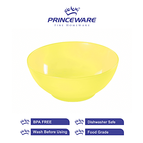 Princeware Microwaveable Plastic Multiutility Bowl - Yellow, New Coral, L2272 YL, 750 ml  