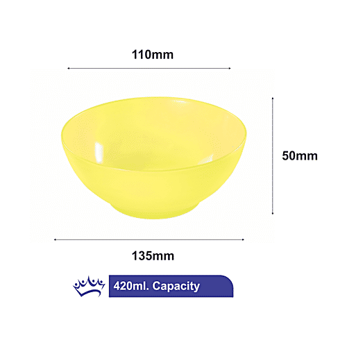 Princeware Microwaveable Plastic Multiutility Bowl - Yellow, New Coral, L2272 YL, 750 ml  