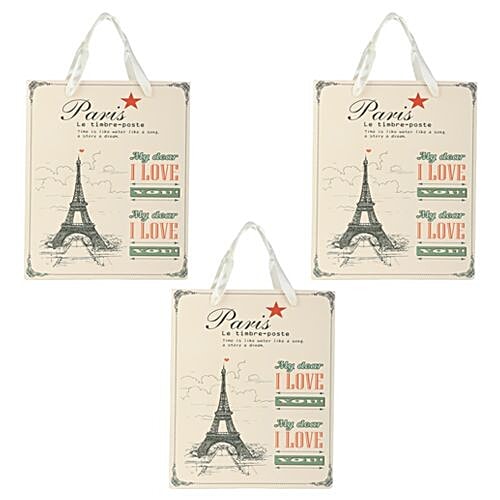 DP Gift/Paper Carry Bag - Medium, Cream, Paris Le Timbre Print BB 393 M, 3 pcs  
