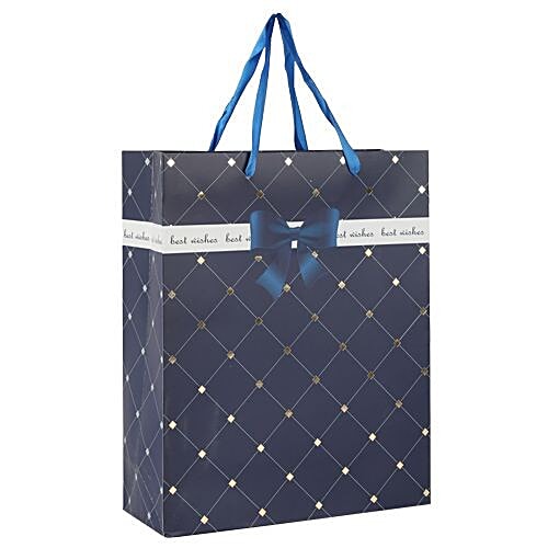 DP Gift/Paper Carry Bag With Bow - Blue, Diamond Shaped Check Print BB 395 S, 3 pcs  