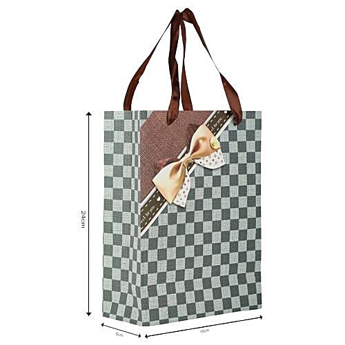 DP Gift/Paper Carry Bag With Bow - Grey & Blue, Check Print BB 402 S, 3 pcs  