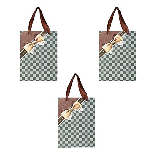 DP Gift/Paper Carry Bag With Bow - Grey & Blue, Check Print BB 402 S, 3 pcs  