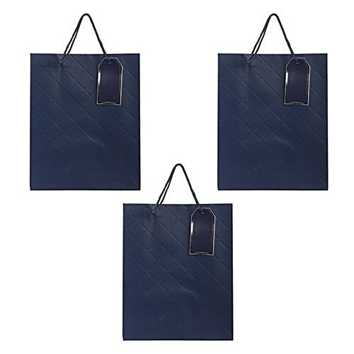 DP Gift/Paper Carry Bag - Medium, Navy Blue, Dimond Shaped Cut Print BB 404 M, 3 pcs  