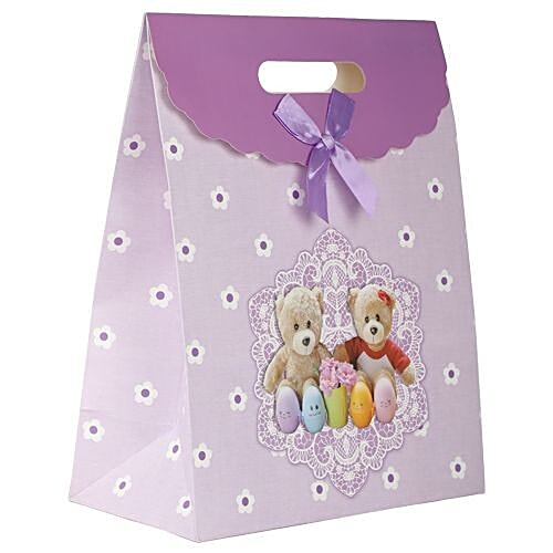 DP Gift/Paper Carry Bag - Medium, Purple, Teddy Bear Print BB 408 M, 3 pcs  