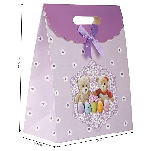 DP Gift/Paper Carry Bag - Medium, Purple, Teddy Bear Print BB 408 M, 3 pcs  
