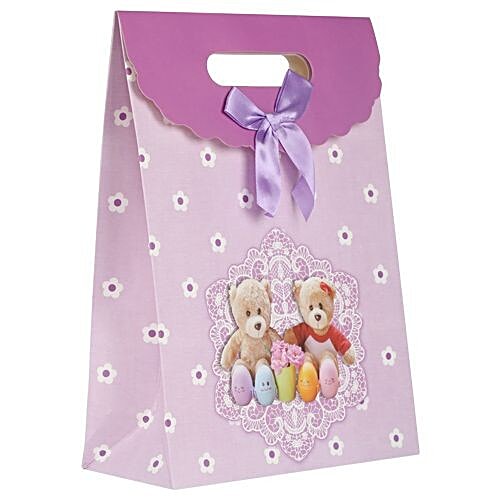 DP Gift/Paper Carry Bag - Small, Purple, Teddy Bear Print BB 408 S, 3 pcs  