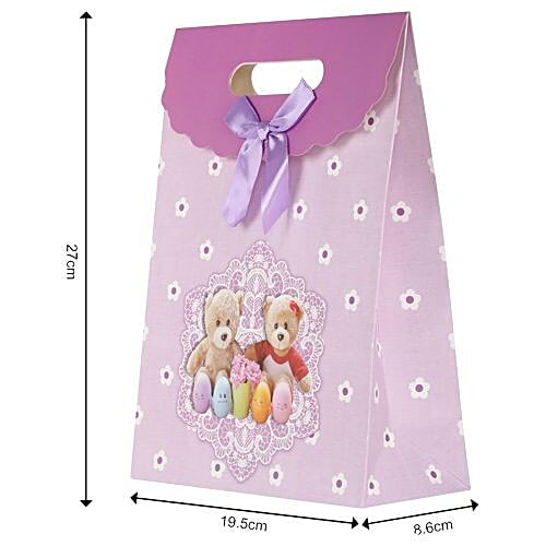 DP Gift/Paper Carry Bag - Small, Purple, Teddy Bear Print BB 408 S, 3 pcs  