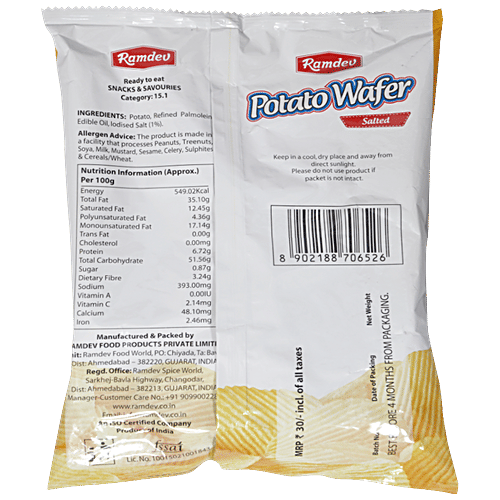 Ramdev Potato Wafer - Salted, 118 g Pouch