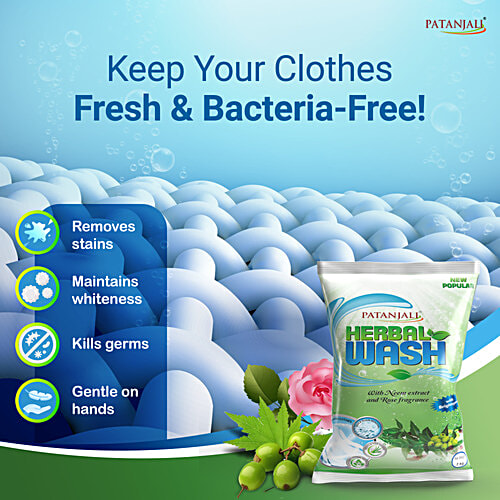 Patanjali Herbal Wash Detergent Powder - Neem Extract & Rose, 2 kg  Brighter Clothes, Quick Stain Removal