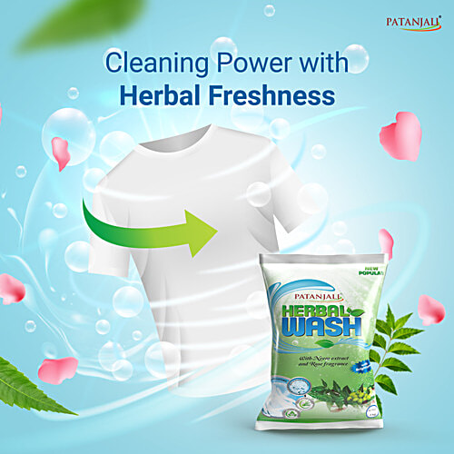 Patanjali Herbal Wash Detergent Powder - Neem Extract & Rose, 2 kg  Brighter Clothes, Quick Stain Removal