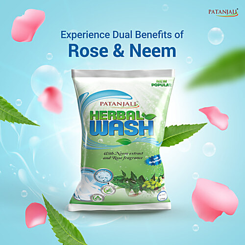 Patanjali Herbal Wash Detergent Powder - Neem Extract & Rose, 2 kg  Brighter Clothes, Quick Stain Removal