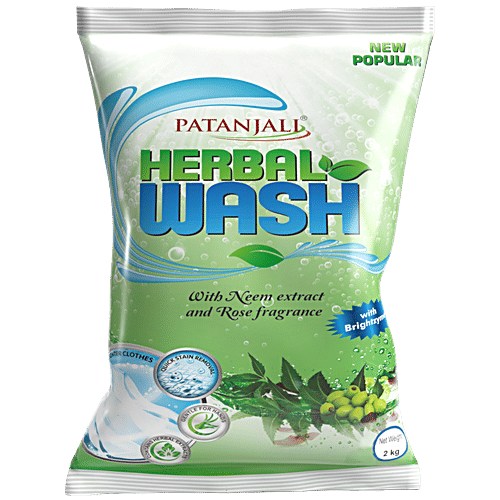 Patanjali Herbal Wash Detergent Powder - Neem Extract & Rose, 2 kg  Brighter Clothes, Quick Stain Removal
