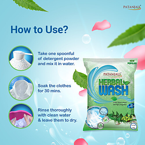Patanjali Detergent Powder - Herbal Wash, 5 kg  Brighter Clothes, Quick Stain Removal