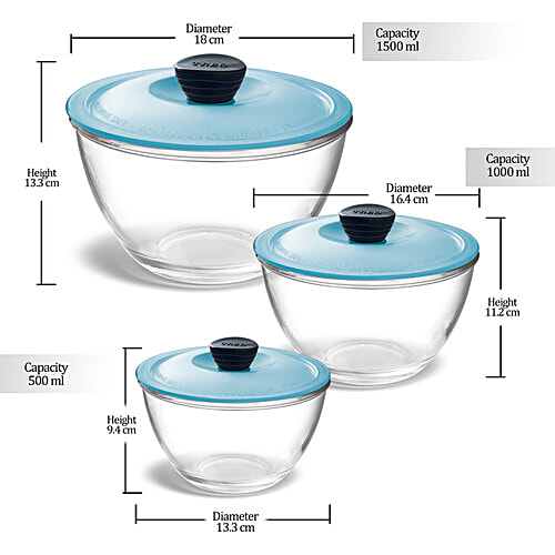 Buy Treo Borosilicate Mixing Bowl Set With Lid Online at Best Price