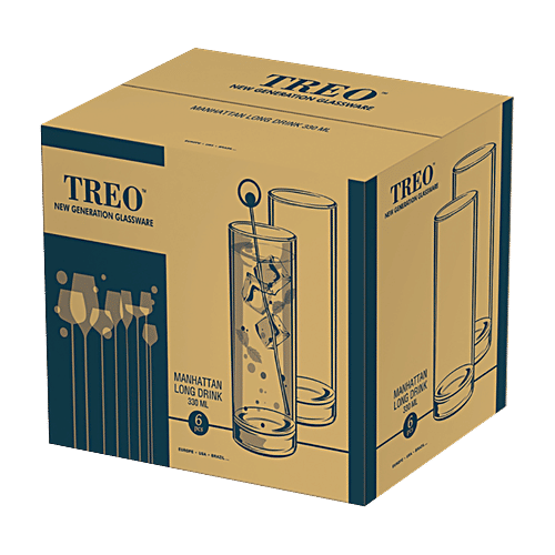 Treo Glass Tumbler Manhattan Long Drink, 330 ml (Pack of 6) 