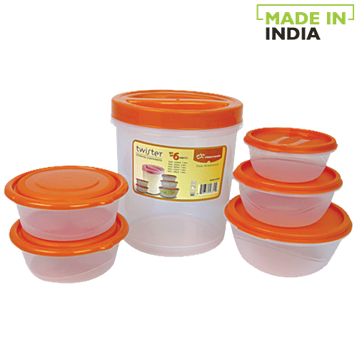 Princeware Storage Plastic Container Set - Transparent, Orange, L5681C1, 6 pcs  