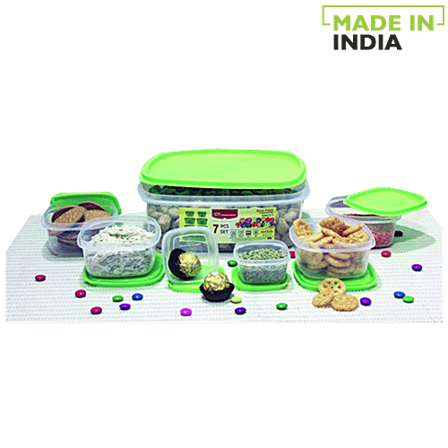 Princeware Store Fresh Microwaveable Plastic Container Set - Transparent, Green, L5682C9-10, 10 pcs  