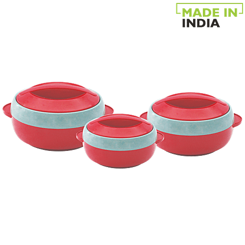 Princeware Solar Food Casserole For Roti/Chapati With Handle & Plastic Insulation - Pink L7123-3PL, 3 pcs (600 ml + 1 L + 1.5 L) 
