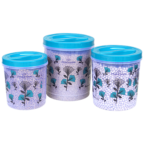 Princeware Atta/Dal/Rice/Plastic Storage Container/Dabba Set - Twister, BPA-Free, Foil Printed, Blue, 3 pcs  