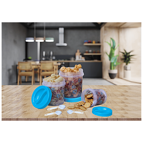 Princeware Atta/Dal/Rice/Plastic Storage Container/Dabba Set - Twister, BPA-Free, Foil Printed, Blue, 3 pcs  