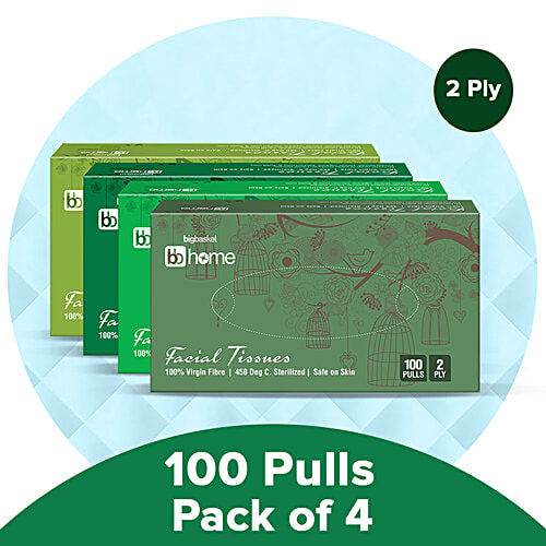 bb home Facial Tissues - 2 Ply, 100 Pulls (Pack of 4)