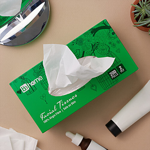 bb home Facial Tissues - 2 Ply, 200 Pulls (Pack of 3) 100% Virgin Fibre, Soft & Absorbent